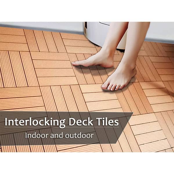 Afoxsos 1 ft. x 1 ft. Wood Brown Plastic Composite Deck Tiles Set, All-Weather Resistant, Easy to DIY and Maintain (20-Pack)