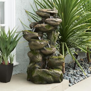 39 in. Tall Indoor/Outdoor Multi-Tier Waterfall Rock Fountain with LED Lights