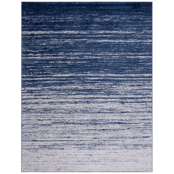 Adirondack 11 ft. x 15 ft. Navy/Gray Solid Color Striped Area Rug