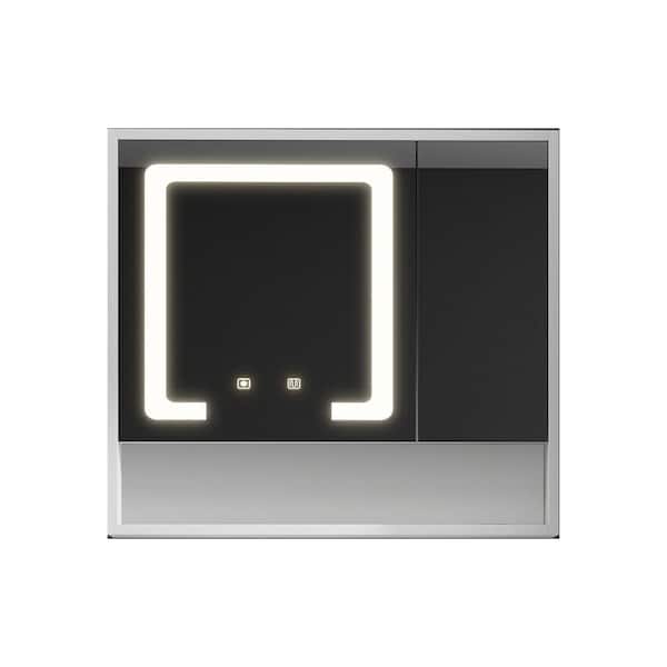 35 in. W x 22 in. H Rectangular Aluminium Medicine Cabinet with Mirror in White with LED Light