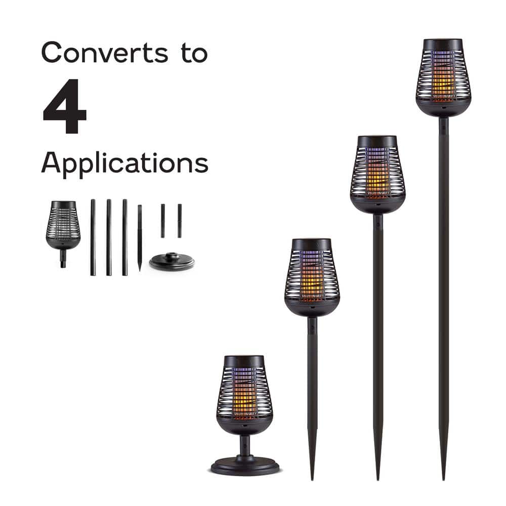 Black Solar Powered Outdoor Insect Killer Torch with LED Flame