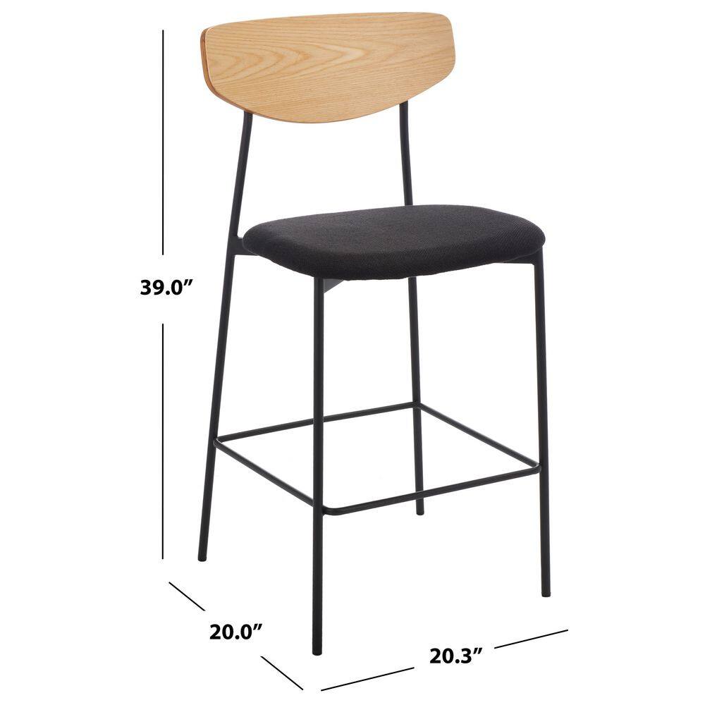 Mid-Century Oak and Black Iron Saddle Counter Stool