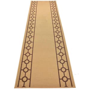 Chain Border Custom Size Beige 108 in. x 32 in. Indoor Stair Tread Cover Matching Runner Slip Resistant Backing(1-Piece)