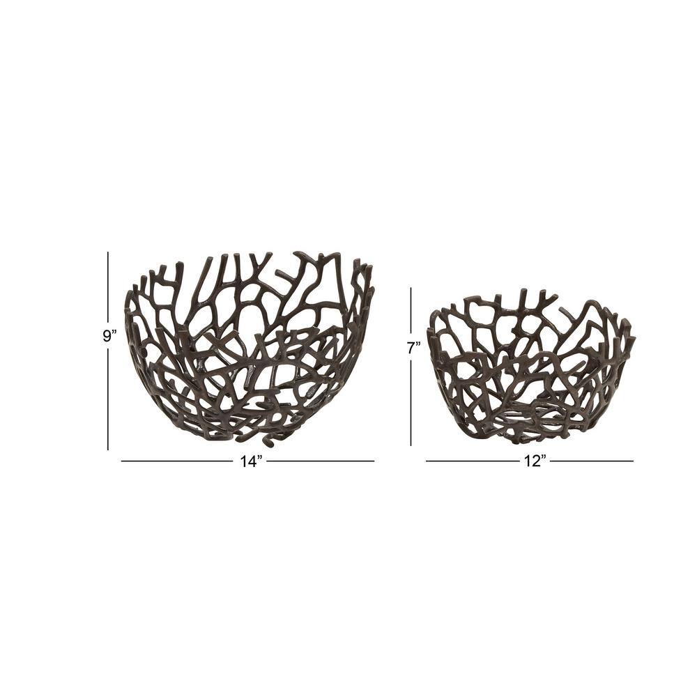 Set of 2 Black Aluminum Coral-Inspired Decorative Bowls