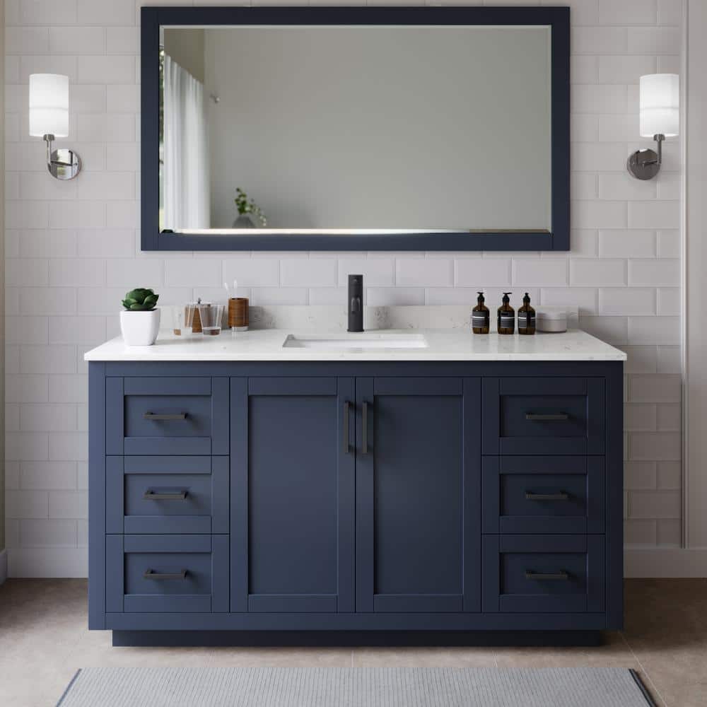 Miranda 66 in. W x 22 in. D x 33.75 in. H Single Bath Vanity in Dark Blue with Carrara Cultured Marble Top price history on PriceWatchPro