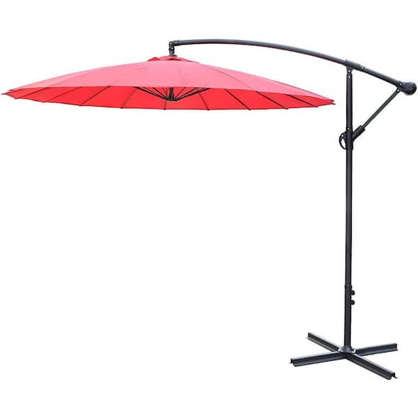Unbranded 9 ft. Polyester Hanging Market Patio Umbrella Red with Easy Tilt Adjustment for Backyard, Poolside, Lawn and Garden