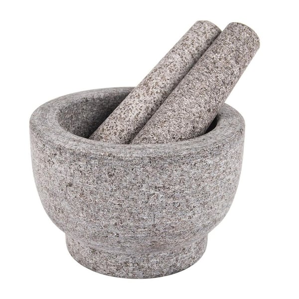 Heavy Duty 6 in. Gray Granite Mortar and Pestle Set, 2-Cup Capacity for Grinding, Crushing, Mashing Spices
