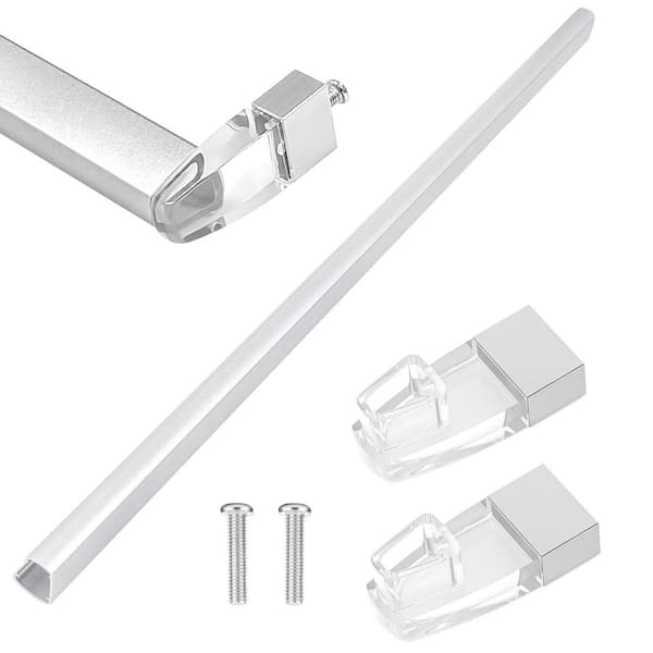 30 in. Aluminum Sliding Shower Door Handle in Chrome with Silver Transparent Brackets, Glass Shower Door Towel Bar