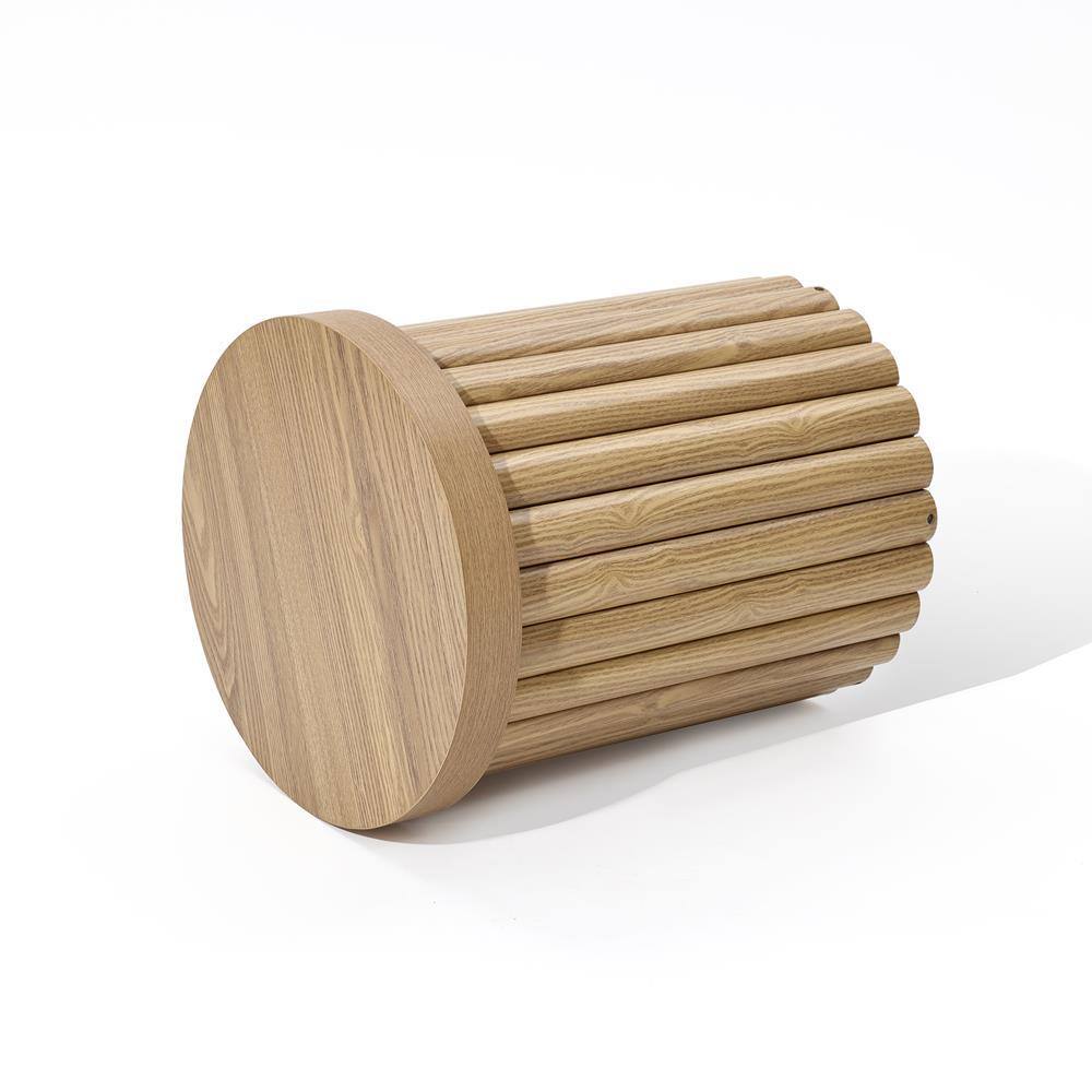 Oak Fluted Round Side Table with Drum Design