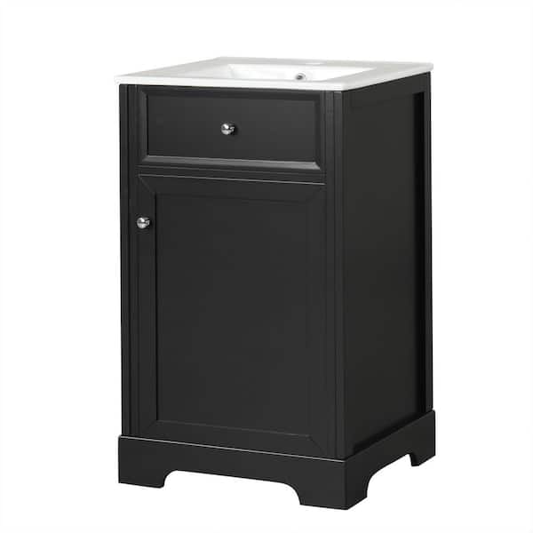 20 in. W x 18 in. D x 34 in. H Single Sink Freestanding Black Bath Vanity with White Ceramic Top