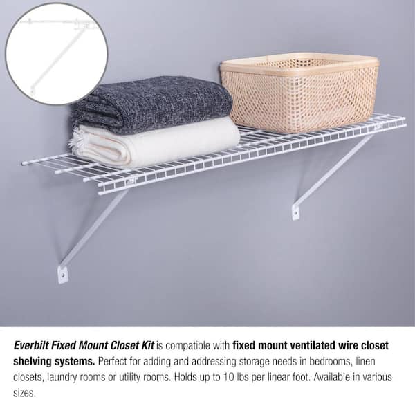 Everbilt - 48 in. W to 48.82 in. W x 12 in. White Fixed Mount Shelf Kit Adjustable Wire Closet System