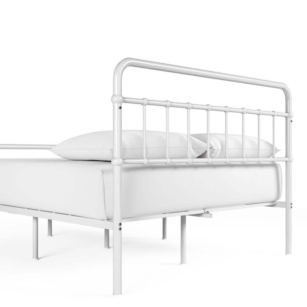 Florence White Twin Metal Platform Bed with Spindle Headboard