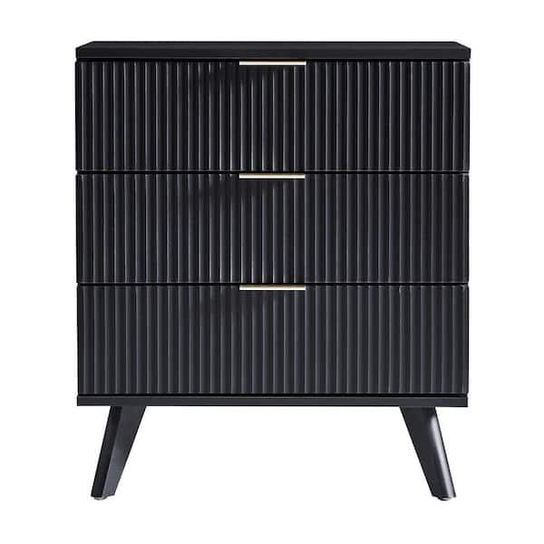 ATHMILE 3-Drawer Modern Nightstand, Black