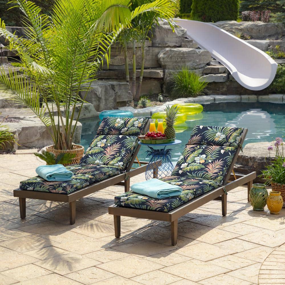 Simone Blue Tropical Outdoor Chaise Lounge Cushion, 72 x 21, Polyester