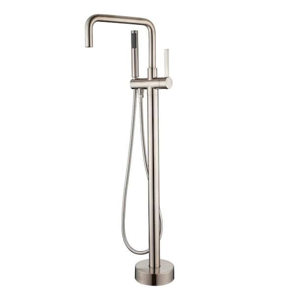 Lukvuzo Single-Handle Freestanding Tub Faucet with Handheld Shower Swivel Spout in Brushed Nickel