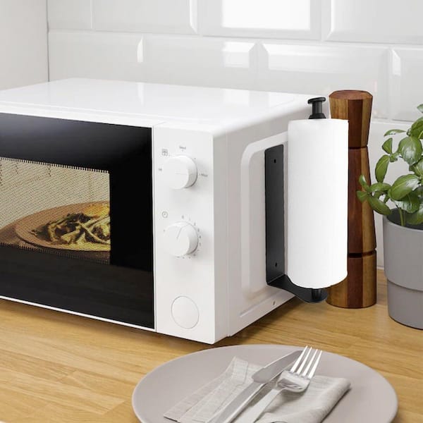 Magnetic Mount Black Paper Towel Holder Metal One-Hand Tear No-Drill for Kitchen Fridge RV Garage Laundry