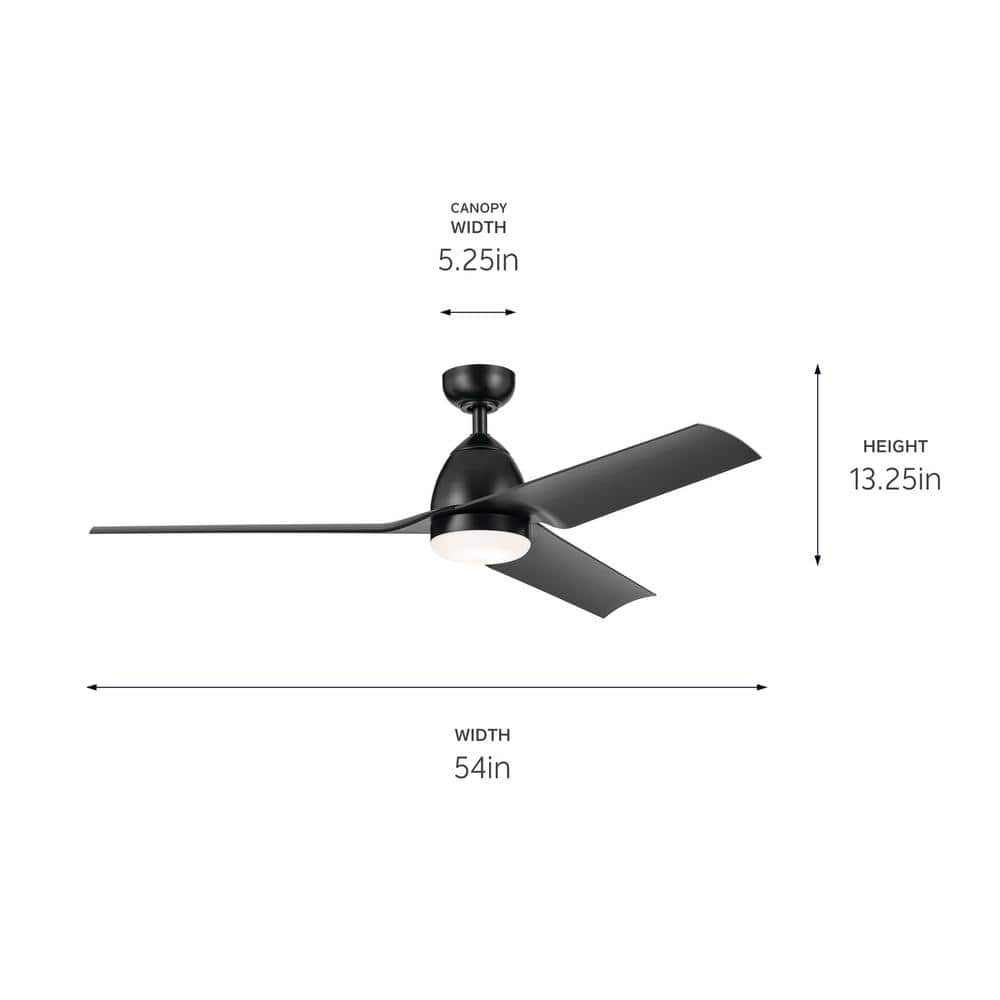54-Inch Black Modern Ceiling Fan with LED Light and Remote