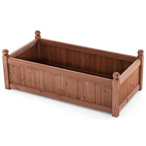 Rectangular Fir Wood Raised Planter Box with Drainage Holes for Backyard Garden Lawn