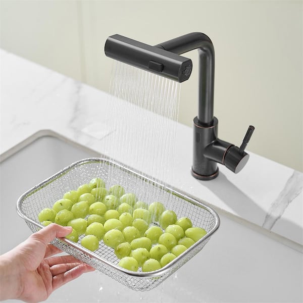 Oil Rubbed Bronze 304 Stainless Steel Single Handle Waterfall Pull Out Sprayer Kitchen Faucet with 360° Swivel