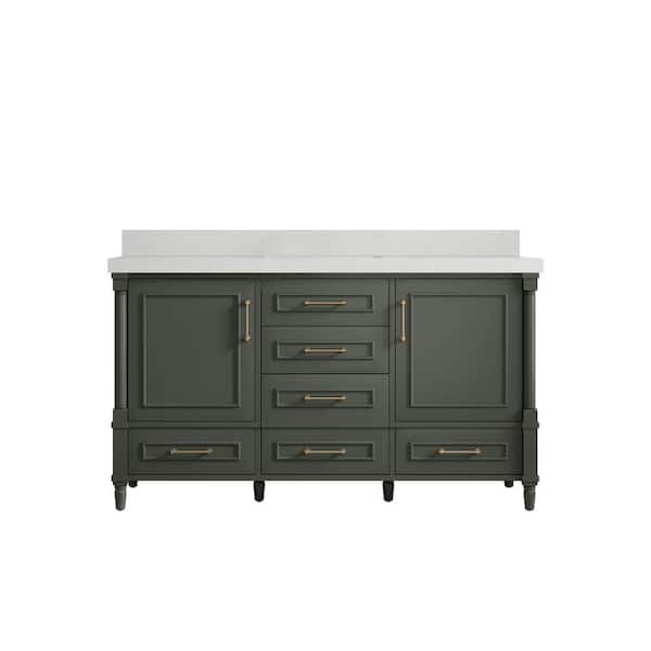 Willow Collections Hudson 60 in. W x 22 in. D x 36 in. H Single Sink Bath Vanity in Pewter Green with 2 in. Carrara Quartz Top