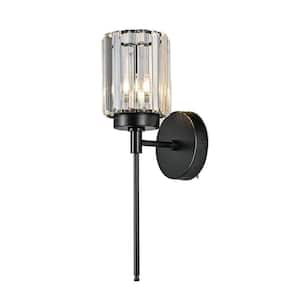 Orillia 4.72 in. 1-Light Modern Industrial Black Bathroom Vanity Light with Crystal Cylinder Shade