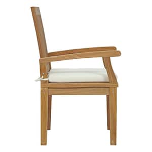 Marina Patio Teak Outdoor Dining Chair in Natural with White Cushions