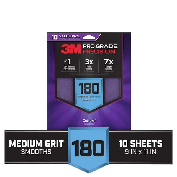 Pro Grade Precision 9 in. x 11 in. 180 Grit Faster Sanding Sheets with No-Slip Grip Backing (10-Pack)