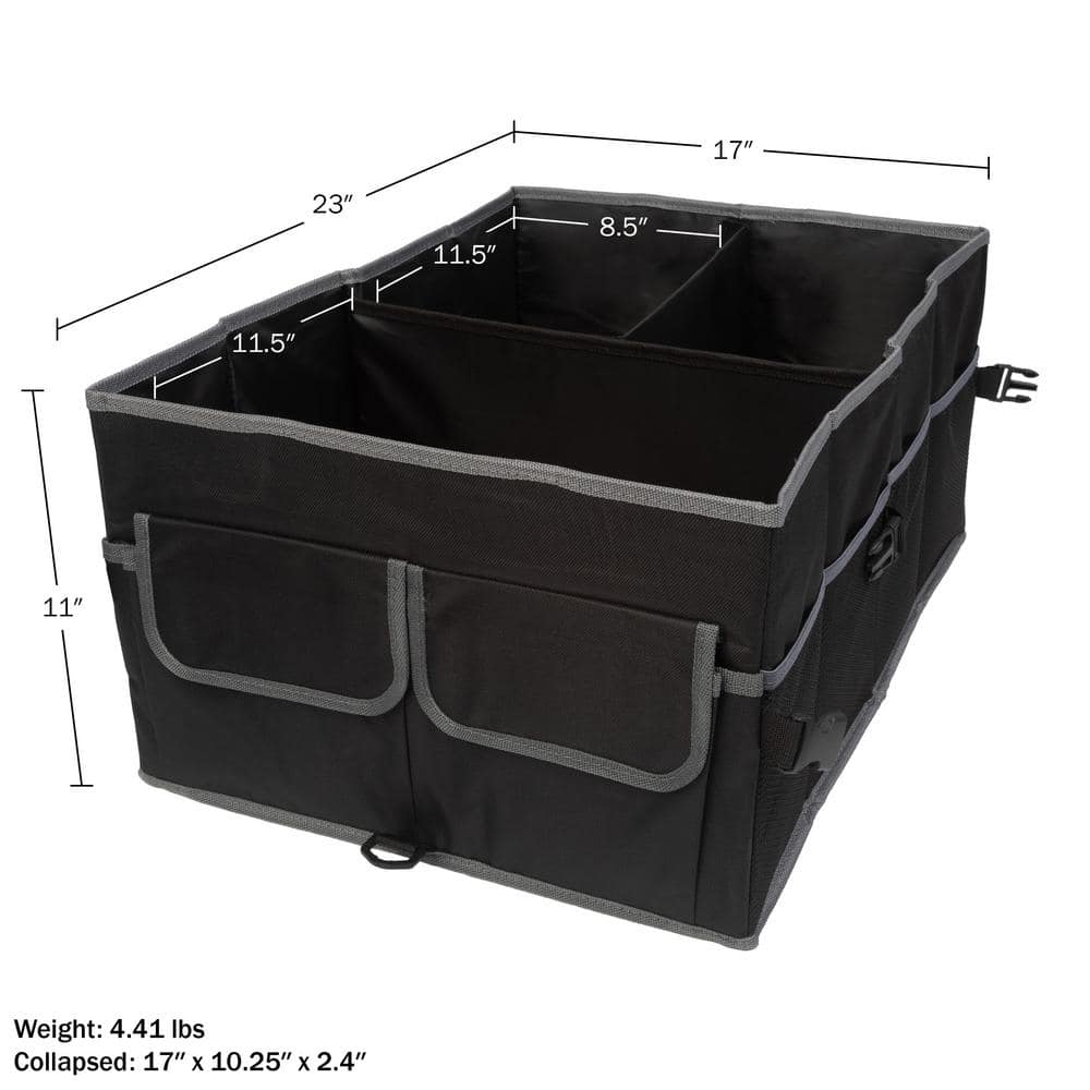 Black Collapsible Car Trunk Organizer with Adjustable Straps