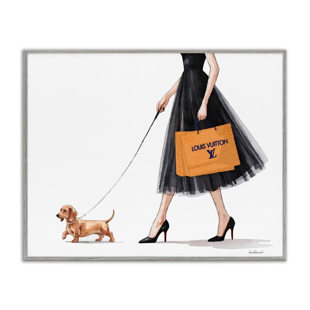 Stupell Industries Fashionable Dog Walking Gray Framed Giclee Art