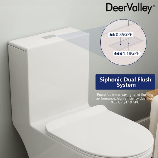 12 in. Rough-In 1-Piece 0.8/1.2 GPF Dual Flush Round Toilet in White, Seat Included 12 in. Rough-In 1-Piece 0.8/1.2 GPF Dual Flush Round Toilet in White, Seat Included