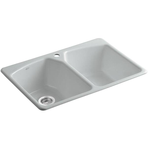 KOHLER Tanager Drop-In Cast-Iron 33 in. 1-Hole Double Bowl Kitchen Sink in Ice Grey