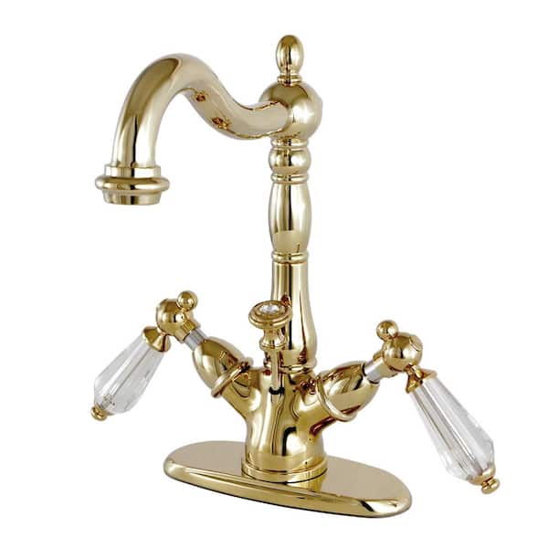 Kingston Brass Victorian Crystal Single Hole 2-Handle Bathroom Faucet in Polished Brass