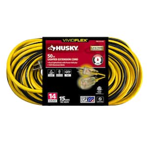 VividFlex 50 ft. 14/3 Heavy Duty Indoor/Outdoor Extension Cord with Lighted End, Yellow