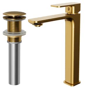 Venda Single-Handle Single-Hole Vessel Bathroom Faucet with Matching Pop-Up Drain in Gold