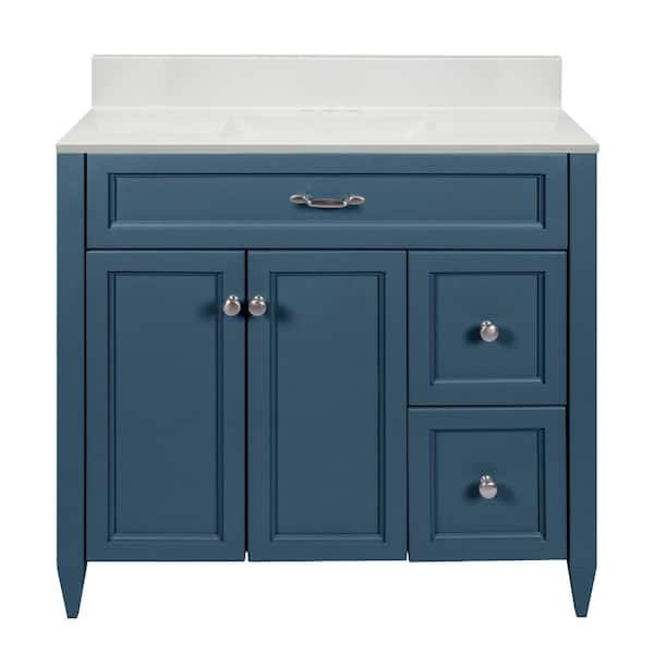 Amluxx Verona 37 in. W x 22 in. D Bath Vanity in Navy Blue with Cultured Marble Vanity Top in White
