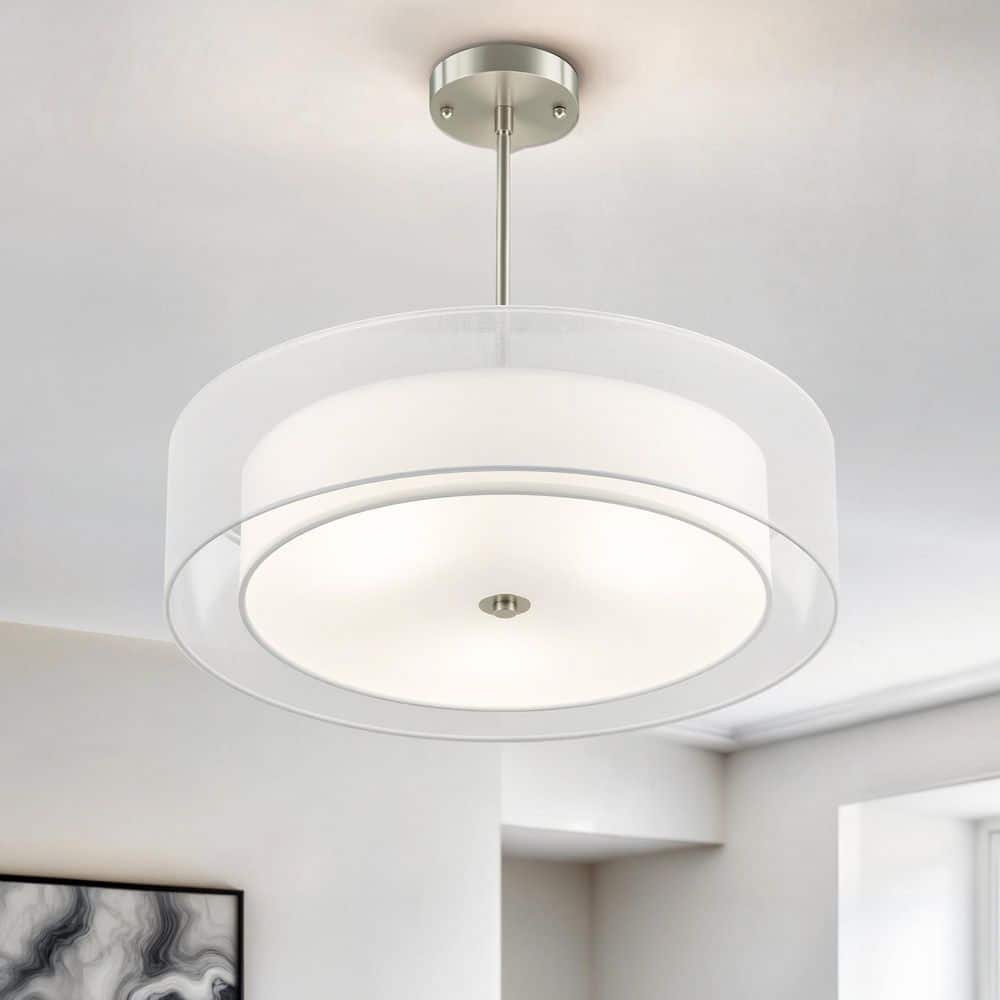 3-Light Brushed Nickel Double Drum Pendant with Outer Organza Shade price history on PriceWatchPro