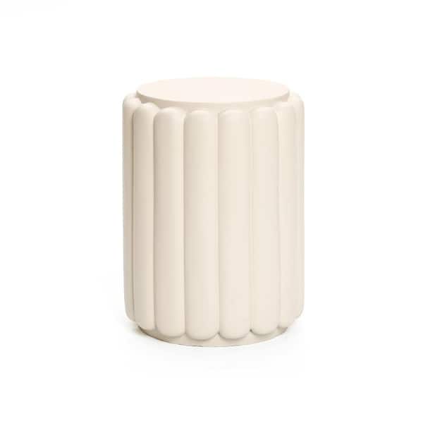 12.8 in. Ivory White Round Cement Side Table