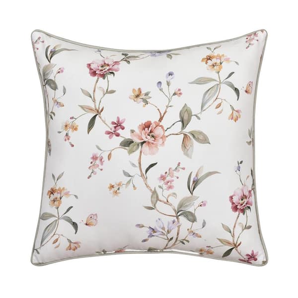 J QUEEN NEW YORK INC Charlotte Ivory Cotton Floral 20" Square Decorative Throw Pillow 20 In. L X 20 In. W