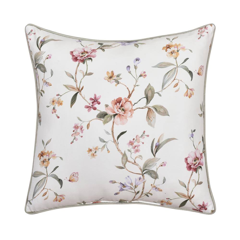 Charlotte Ivory Cotton Floral 20 Square Decorative Throw Pillow 20 In. L