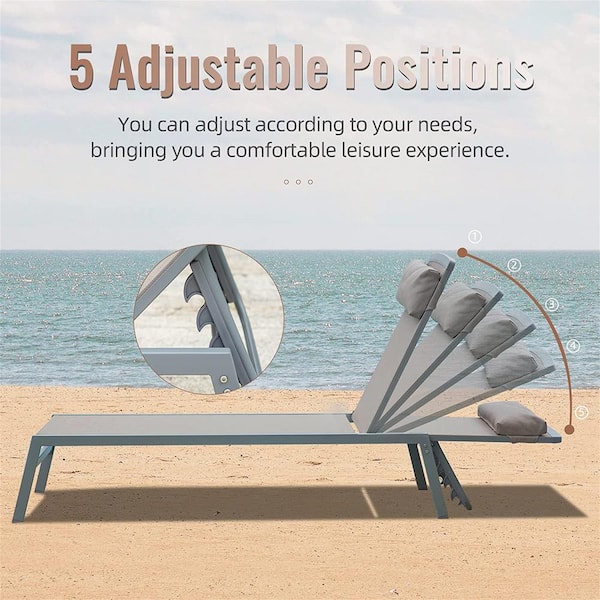 3-Pieces Patio Chaise Lounge Adjustable Aluminum Outdoor Lounge Chairs Sunbathing Recliner with 1 Table in Khaki