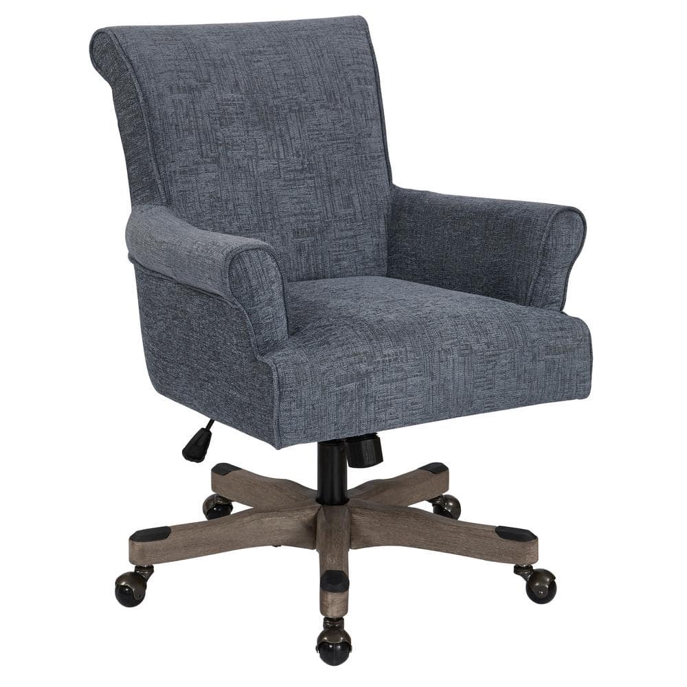 Contemporary Navy Fabric Task Chair with Brushed Grey Wood Base