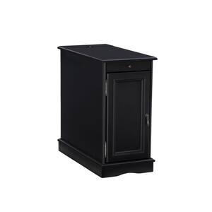 Butte 24 in. Black Rectangle Wood End Table with USB