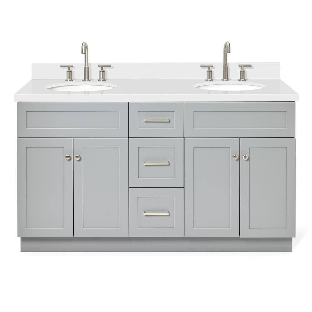 Hamlet 61" Grey Double Basin Vanity with White Quartz Top