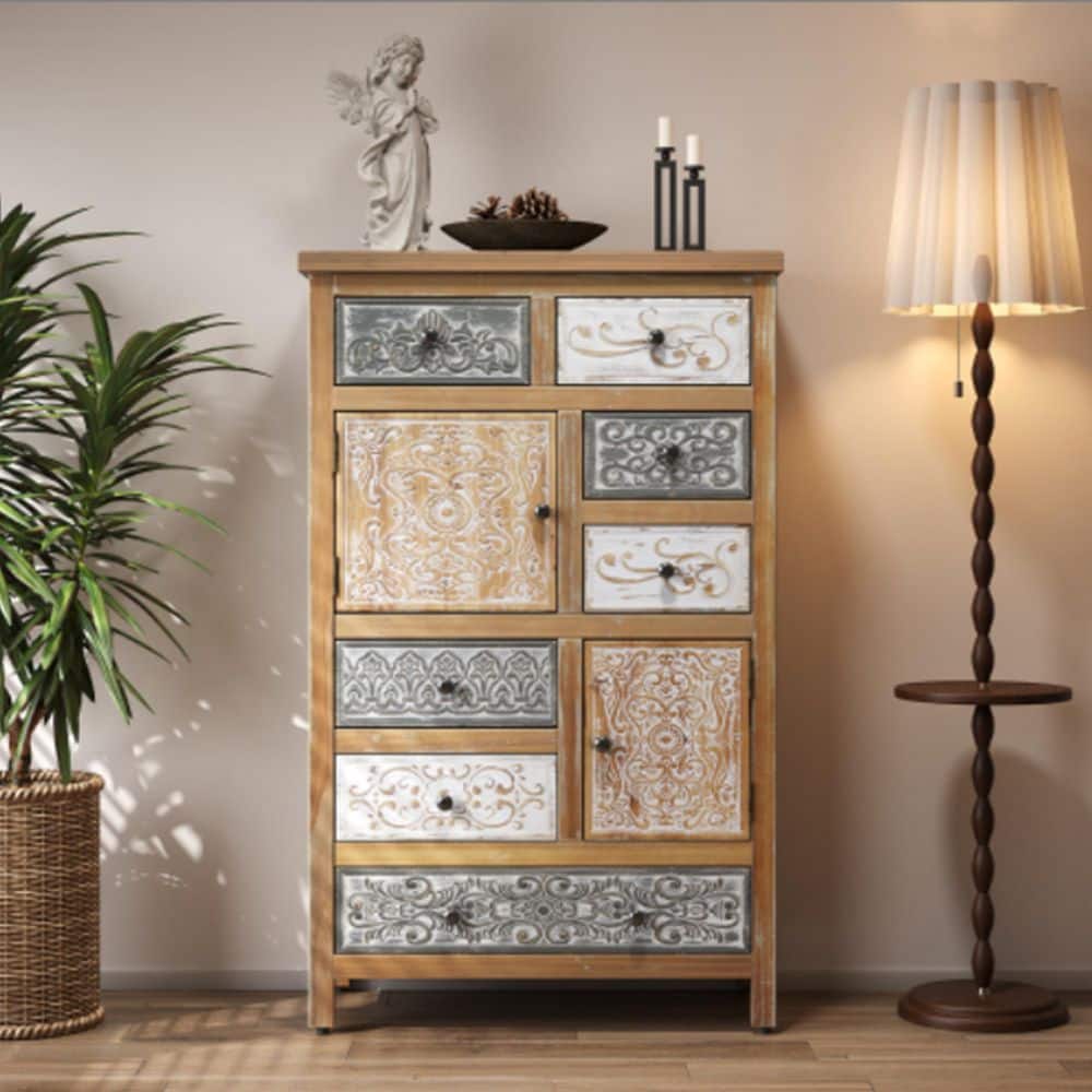 28 in. Vintage Wooden Accent Chest with 6/7 Drawers, Rustic Multicolor Carved Storage price history on PriceWatchPro
