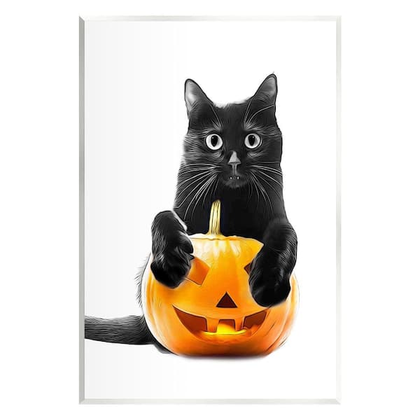 Stupell Industries Black Cat and Jack-o-Lantern by Annalisa Latella 1-Piece Unframed Graphic Print Animal Poster Art Print 19 in. x 13 in.
