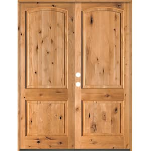 60 in. x 96 in. Rustic Knotty Alder 2-Panel Arch Top Clear Stain Right-Hand Inswing Wood Double Prehung Front Door