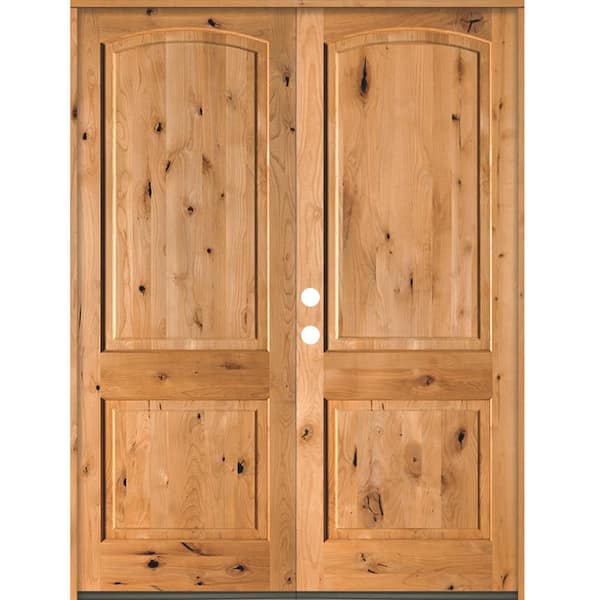 Krosswood Doors 60 in. x 96 in. Rustic Knotty Alder 2-Panel Arch Top Clear Stain Right-Hand Inswing Wood Double Prehung Front Door
