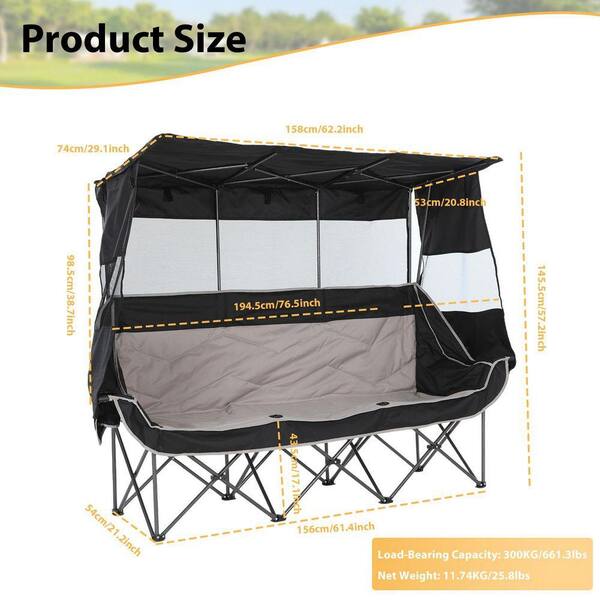 MUKE 3-Person Folding Camping Chair with Canopy, Oversized Outdoor