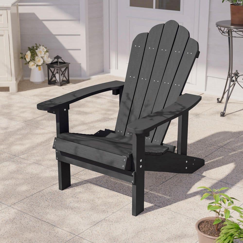 Outdoor Chairs UCDA Folding Adirondack Chair Black HDPE Plastic