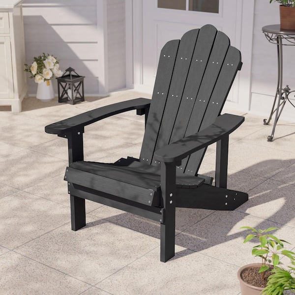 Black HIPS Plastic Weather Resistant Adirondack Chair for Outdoors (1-Pack)